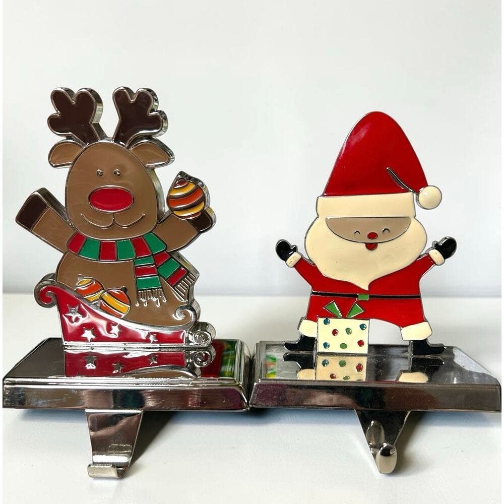Stocking Hangers Enamel Santa and Reindeer Christmas Set of 2 (please read note)